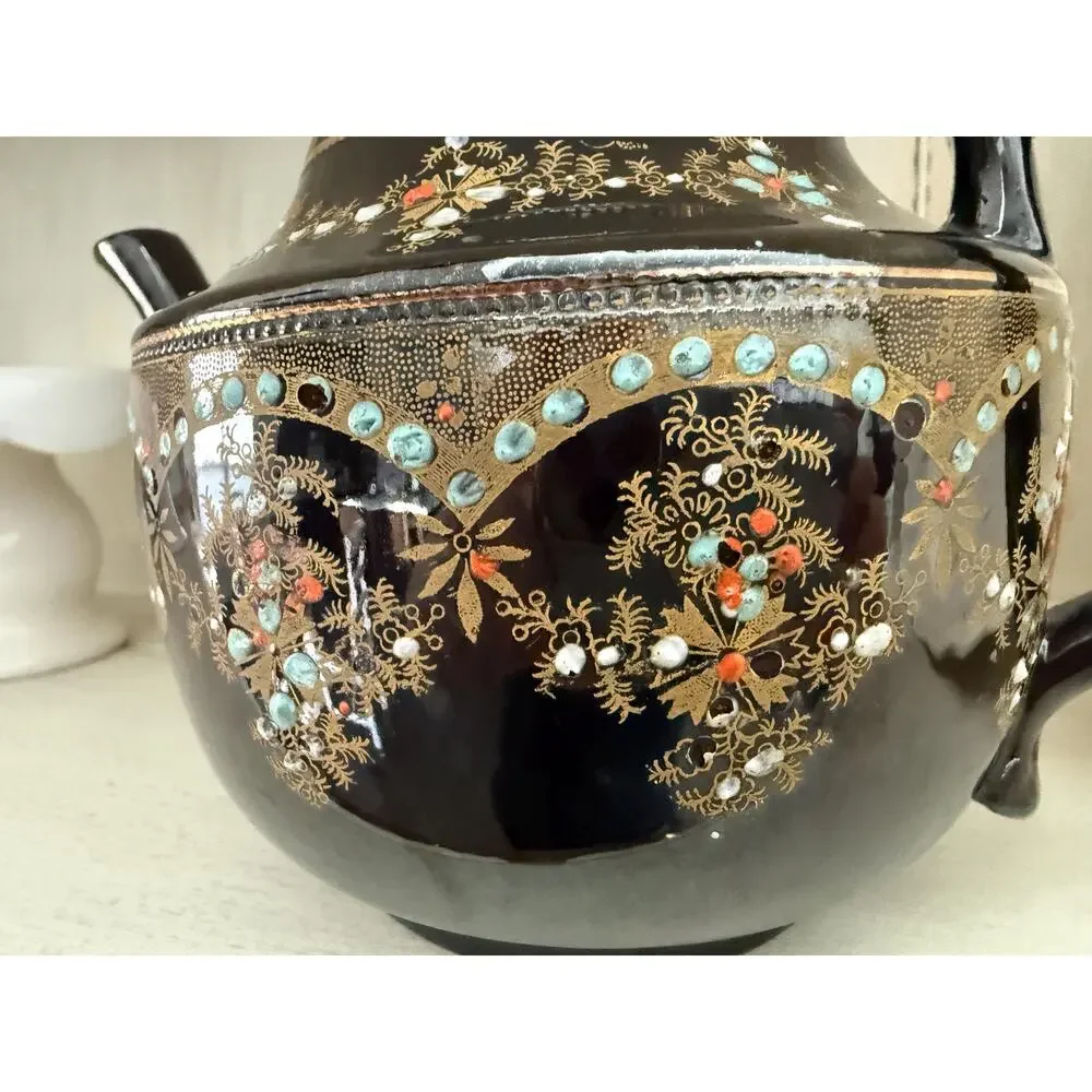 Vintage Price Brothers England Moriage Teapot Brown Gold Floral No. 7